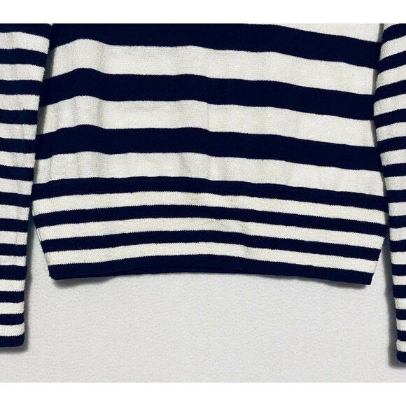 Madewell Sweater Womens Small Blue Ivory Striped Relaxed Mockneck Boho - Picture 4 of 8